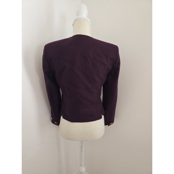Vintage Maroon Burgundy Pure New Virgin Wool Blazer Jacket 4 Small Petite Gold - Picture 7 of 9